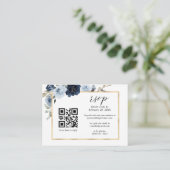 Stusty Blue Gold Navy Floral QR Code Weddenschap R Informatiekaartje (Staand voorkant)