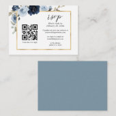 Stusty Blue Gold Navy Floral QR Code Weddenschap R Informatiekaartje (Voorkant / Achterkant)