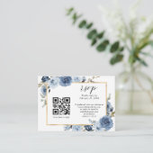 Stusty Blue Gold Pastel Floral QR Code Weddenschap Informatiekaartje (Staand voorkant)