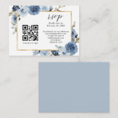 Stusty Blue Gold Pastel Floral QR Code Weddenschap Informatiekaartje (Voorkant / Achterkant)