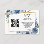 Stusty Blue Gold Pastel Floral QR Code Weddenschap Informatiekaartje (Voorkant)