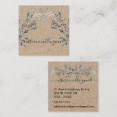Stusty Blue Greenery Kraft Paper Swash Script Vierkante Visitekaartje (Voorkant / Achterkant)