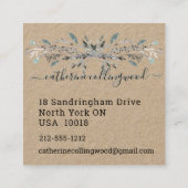 Stusty Blue Greenery Kraft Paper Swash Script Vierkante Visitekaartje (Achterkant)