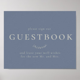Stusty Blue Leaves en Berries Guestbook Sign Poster