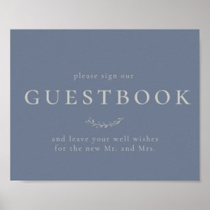 Stusty Blue Leaves en Berries Guestbook Sign Poster