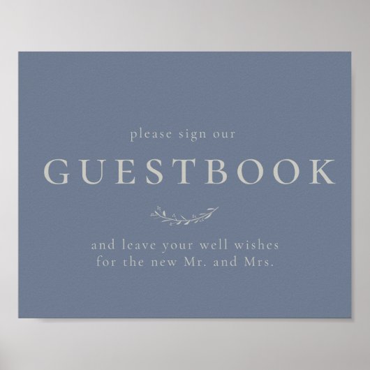 Stusty Blue Leaves en Berries Guestbook Sign Poster (Voorkant)