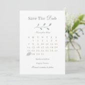 Stusty Blue Leaves Minimalist Save the Date Weddin Kaart (Staand voorkant)