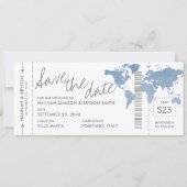 Stusty Blue Map Boarding Pass Ticket Save the Date (Voorkant)