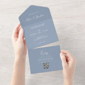 Stusty Blue Minimal Modern Wedding All In One Uitnodiging (Afscheurbaar)