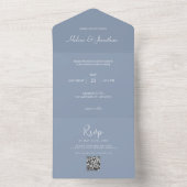 Stusty Blue Minimal Modern Wedding All In One Uitnodiging (Binnen)