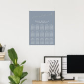 Stusty Blue Minimal Wedding Seating Chart Poster (Thuiskantoor)