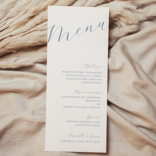 Stusty Blue Minimalist Modern Wedding Menu