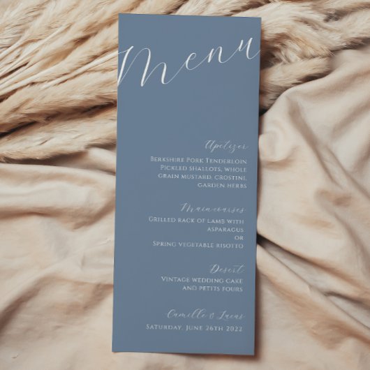 Stusty Blue Minimalist Modern Wedding Menu