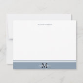 Stusty Blue Minimalist Stripe line met Monogram Notitiekaartje (Voorkant)