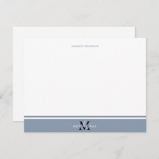 Stusty Blue Minimalist Stripe line met Monogram Notitiekaartje (Voorkant / Achterkant)