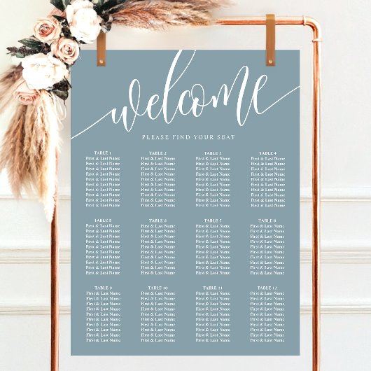 Stusty Blue Minimalist Wedding Seating Chart Poster