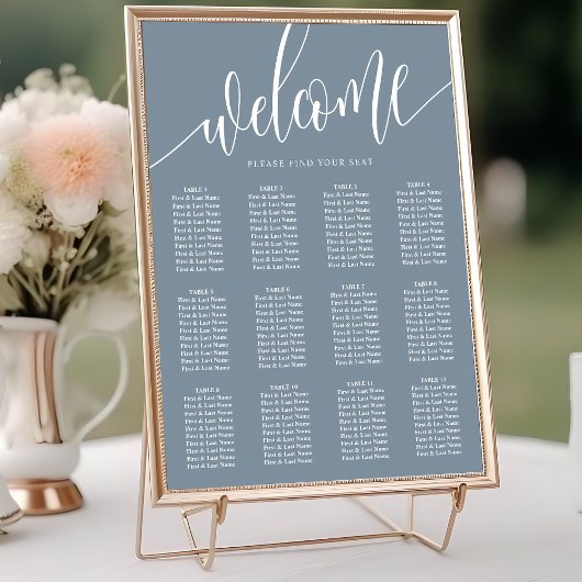 Stusty Blue Minimalist Wedding Seating Chart Poster