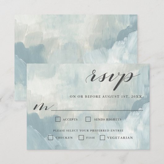 Stusty Blue Modern Abstracte RSVP met bomen (Voorkant / Achterkant)