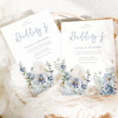 Stusty Blue Modern Floral All Seasons Wedding Kaart