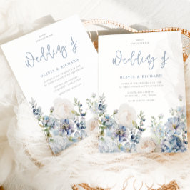 Stusty Blue Modern Floral All Seasons Wedding Kaart