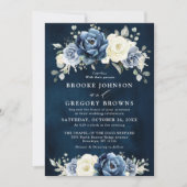 Stusty Blue Navy Champagne Ivory Floral Wedding in Kaart (Voorkant)
