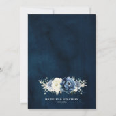 Stusty Blue Navy Champagne Ivory Floral Wedding in Kaart (Achterkant)
