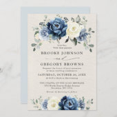 Stusty Blue Navy Champagne Ivory Floral Wedding in Kaart (Voorkant / Achterkant)