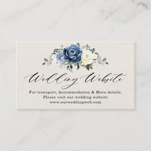 Stusty Blue Navy Champagne Ivory Wedding Website e Informatiekaartje (Voorkant)