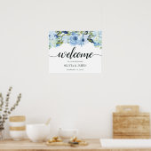 Stusty Blue Navy Floral Roos Weddenschap Welkomstt Poster (Keuken)