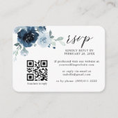 Stusty Blue Navy Pastel Floral QR Code Weddenschap Informatiekaartje (Voorkant)