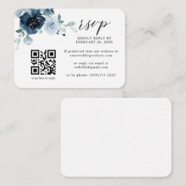Stusty Blue Navy Pastel Floral QR Code Weddenschap Informatiekaartje