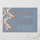 Stusty Blue Palm Wedden Save the Date Folie Uitnodiging (Voorkant)