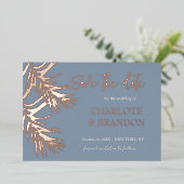 Stusty Blue Palm Wedden Save the Date Folie Uitnodiging (Staand Voorkant)