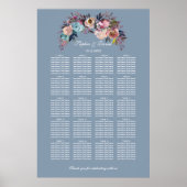 Stusty Blue Pink Floral Seating Chart 160 gasten Poster (Voorkant)
