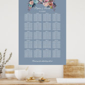 Stusty Blue Pink Floral Seating Chart 160 gasten Poster (Keuken)