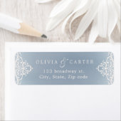 Stusty blue romantic vintage trouwadres etiket (Insitu)