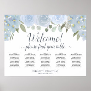 Stusty Blue Rozen 5 Table Wedding Seating Chart Poster