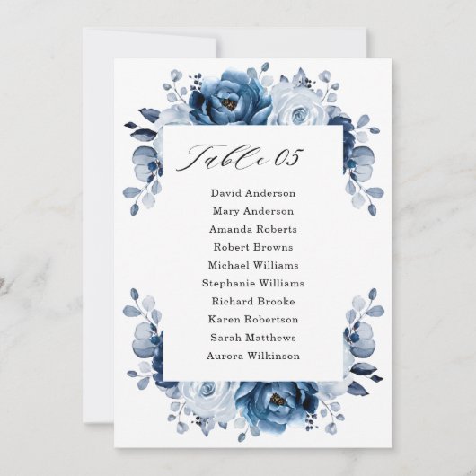 Stusty Blue Slate Navy Floral Seating Chart Kaart (Voorkant)