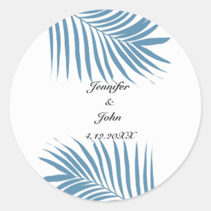 Stusty Blue Tropical Palm Tree Leaves Name Weddens Ronde Sticker