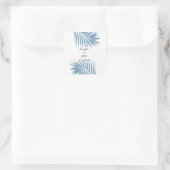 Stusty Blue Tropical Palm Tree Leaves Weddennames Vierkante Sticker (Tas)