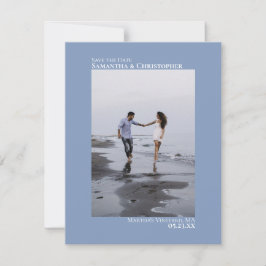 Stusty Blue Vertical Photo Minimalist Weddenschap Save The Date