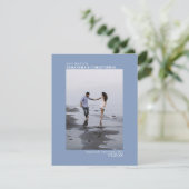 Stusty Blue Vertical Photo Minimalist Weddenschap Save The Date (Staand voorkant)