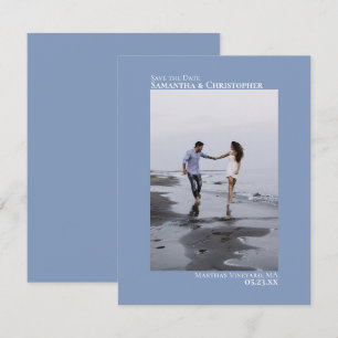 Stusty Blue Vertical Photo Minimalist Weddenschap Save The Date