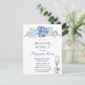 Stusty Blue Waterverf Brunch & Bubble Invites Kaart (Staand voorkant)