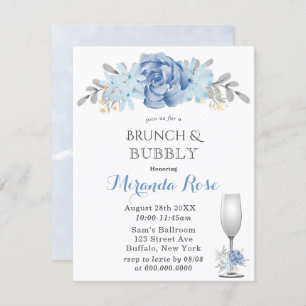 Stusty Blue Waterverf Brunch & Bubble Invites Kaart