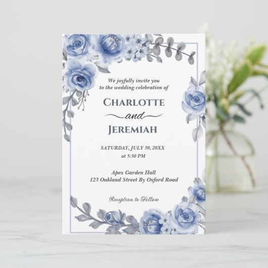 Stusty Blue Waterverf Eucalyptus Wreath Weddenscha Kaart (Staand voorkant)