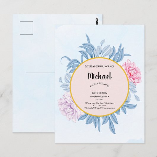 Stusty Blue Waterverf Family Reunion Save the Date Briefkaart (Voorkant / Achterkant)