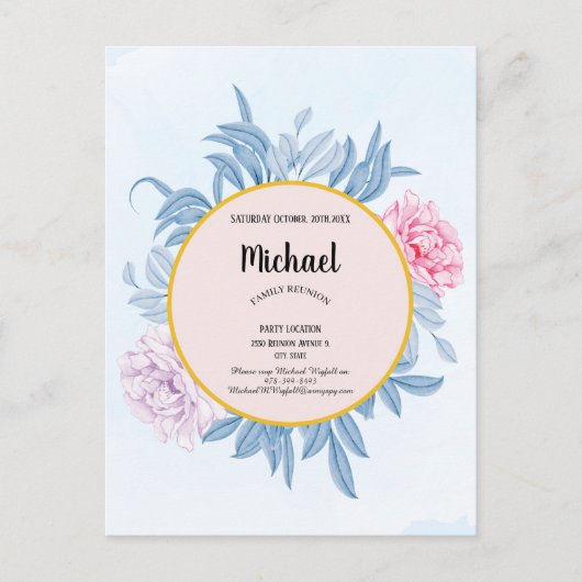 Stusty Blue Waterverf Family Reunion Save the Date Briefkaart (Voorkant)