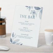 Stusty Blue Waterverf Floral Wedding Bar Reclamebord Met Voetstuk (Insitu)