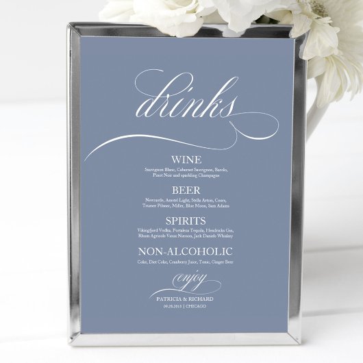 Stusty Blue Wedding Drinken Bar Menu Sign Poster